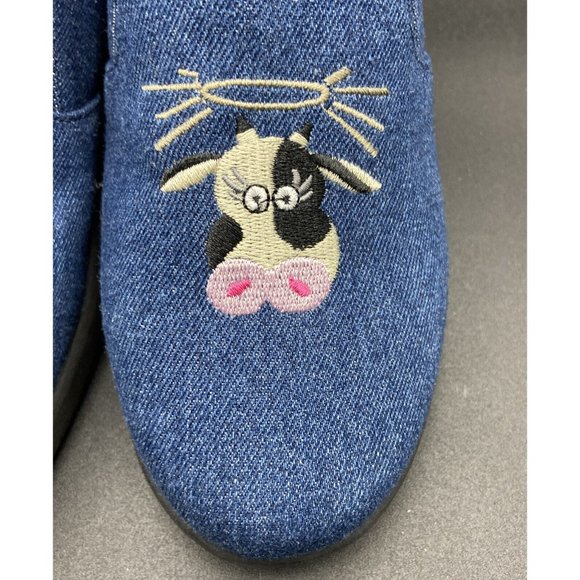 Sam Edelman Flat Denim Shoes Holy Cow Embroidery Blue Color Size 4 - Picture 5 of 10